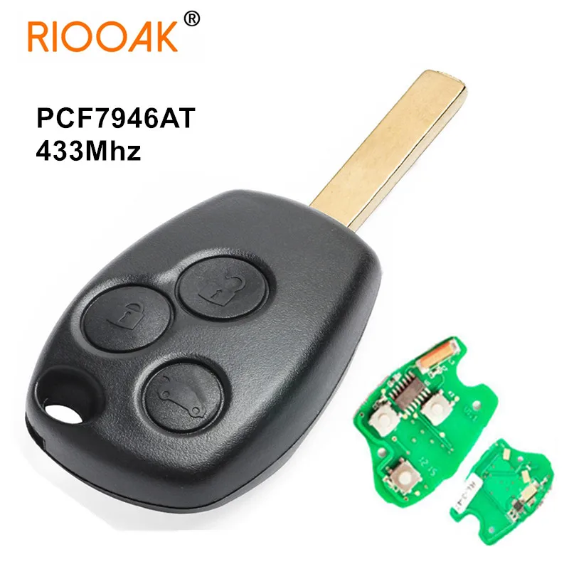 433MHz With 7946 Chip 3 Button Remote Key Fob Round Button With VA2 Blade for Renault