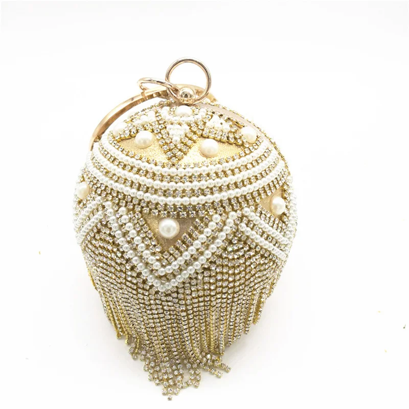 

women Diamond chain bracelet fashion bag hand fringed circular handbag bridal bag new