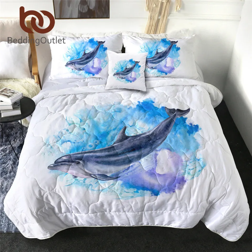 

BeddingOutlet Dolphin Quilt Whales Summer Blanket Natural Bedding Set Sea Ocean Air-Conditioning Comforter Animal Home Decor