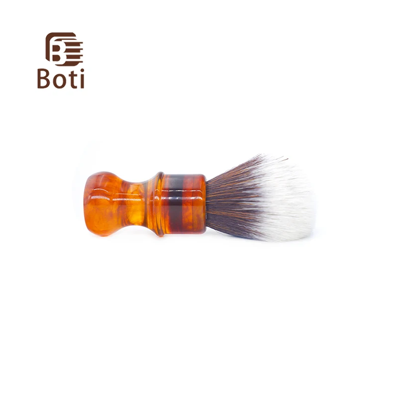 Boti Brush-Whole Beard Brush Amber Resin Handle and Brown and White Bulb Shape Synthetic Hair Knot Cleaning Beard Tool Kit