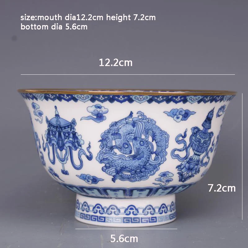 Qing Dynasty Qianlong blue and white bowl gold border eight treasures pattern bowl antique handicraft porcelain household goods