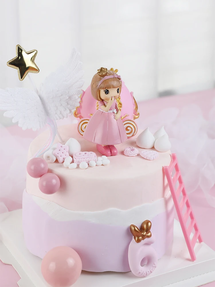 Pink Castle Girl Bow little Princess pumpkin car Girl's Happy Birthday Cake Topper Kid Party Supplies Pink Love Gifts view 3