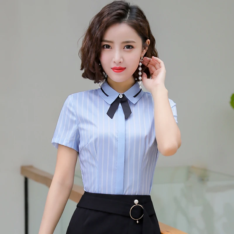 Fashion Styles Summer Grey Short Sleeve Blouses and Shirts Office Ladies Work Wear Blouse Female Tops Clothes  S-5XL