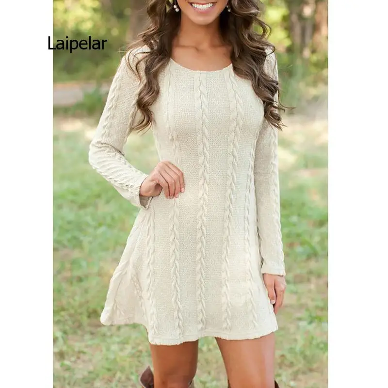 

Autumn Winter Women Causal Short Sweater Dress Female White Long Sleeve Loose Knitted Sweaters Dresses