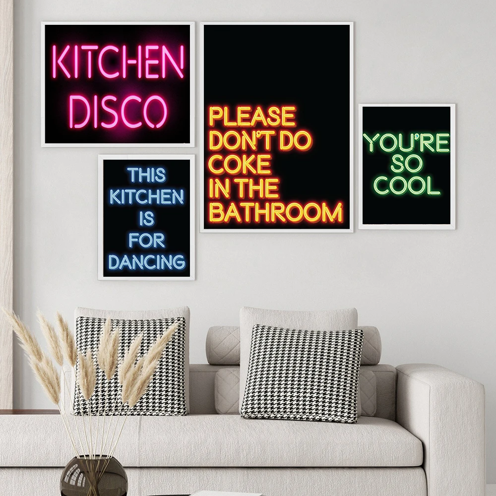 Neon Sign Poster This kitchen Is For Dancing Canvas Painting Prints and Poster Wall Pictures Please Don't Do Coke In The Bedroom