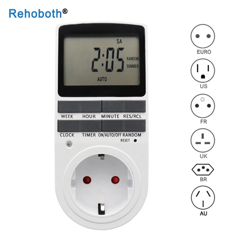 EU Electronic Digital Timer Switch US FR BR Plug Kitchen Timer Socket Outlet 230V 110V 7 Day 12/24 Hour Programmable Timing