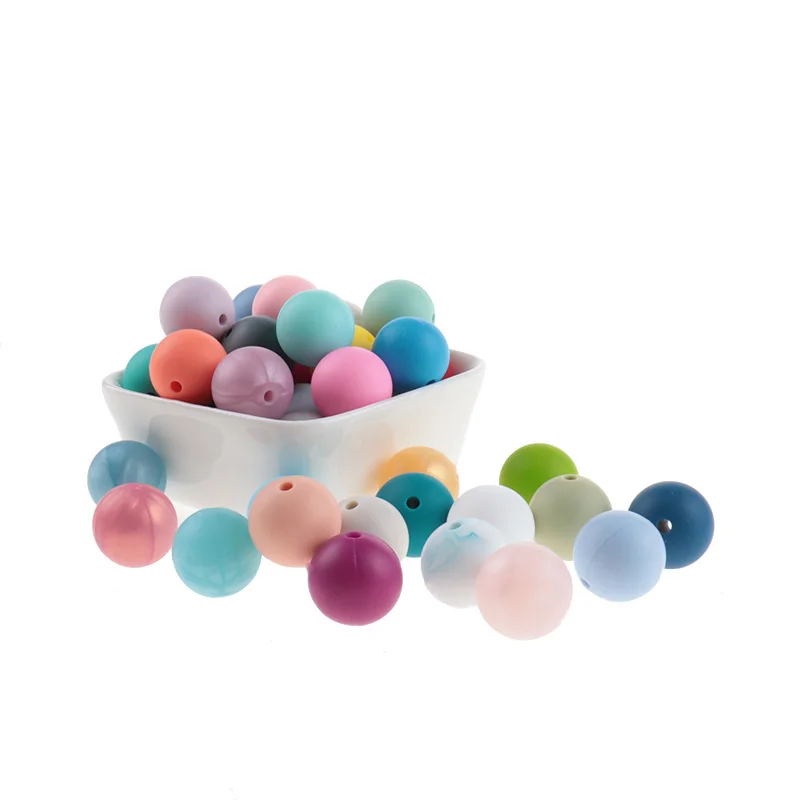 200pcs Silicone Beads 15mm Round Baby Beads Teether For Teeth Pacifier Chain Bead pearl Baby Goods BPA Free Silicone Teethers