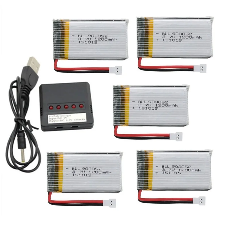 

5PCS 3.7V 1200mah Lipo Battery + USB Charger For Syma X5sw X5sc X5s H5p RC Quadcopter Spare Parts Accessories