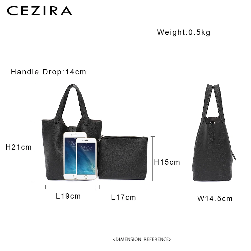 CEZIRA Brand Designer PU Vegan Leather Bucket For Women Luxury Top-handle Tote Shoulder Bags Female Fashion Crossbody Handbags