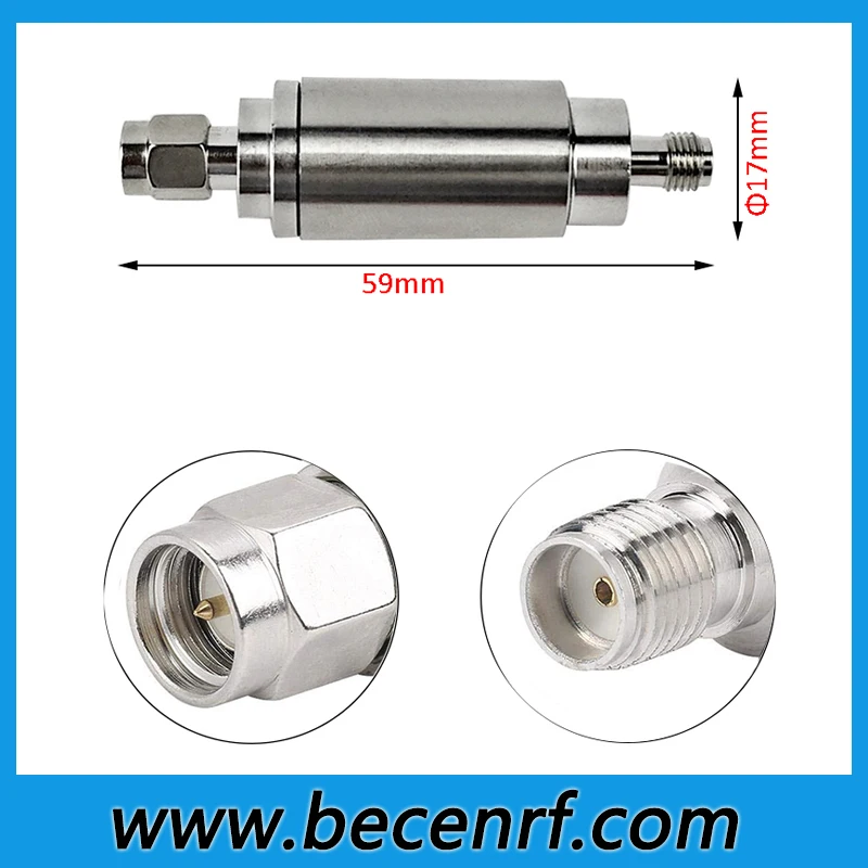 5W RF Fixed SMA Attenuator 1db 3db 5db 6db 10db 15db 20db 30db 40db 50db 50Ohm DC-3GHz/4GHz Coaxial SMA Type Connectors