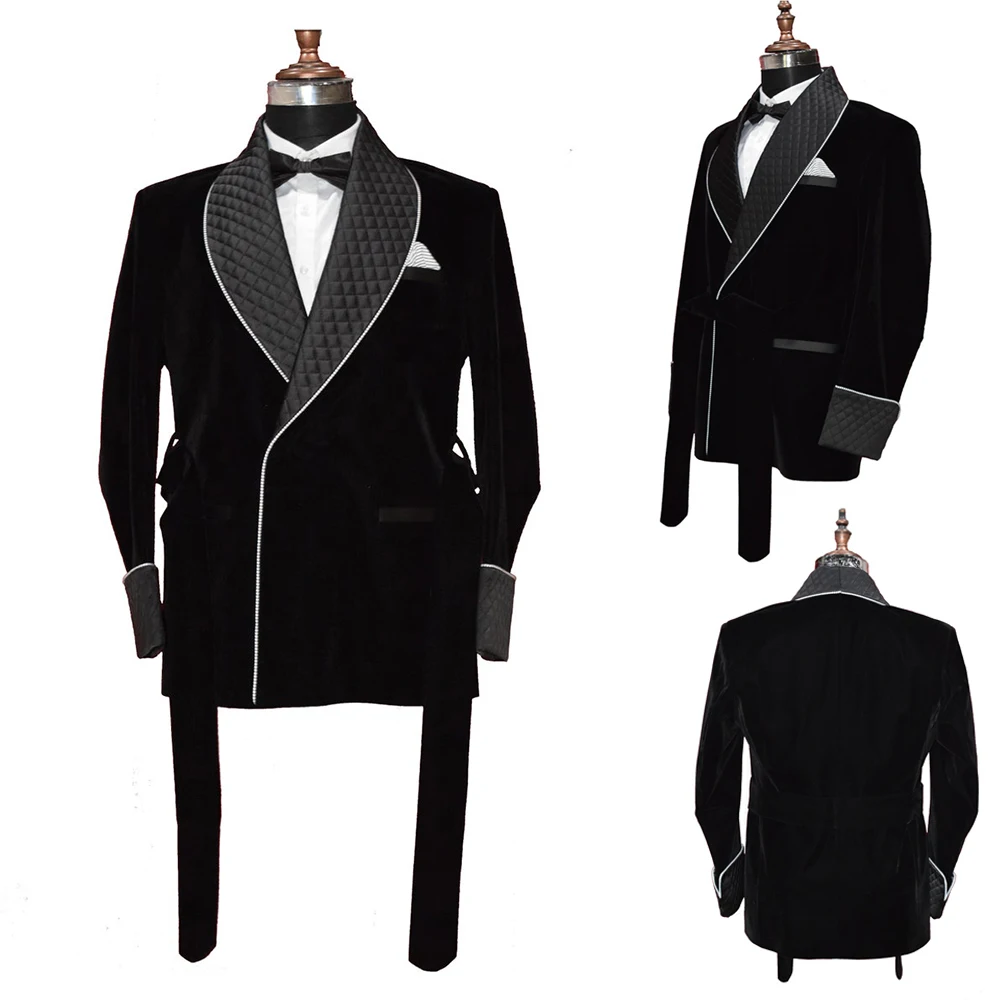 

Luxury Men Tuxedos Shawl Lapel Custom Made With Belt Banquet Wear Blazer Wedding Party Groom Prom Premium Coat 1Piece