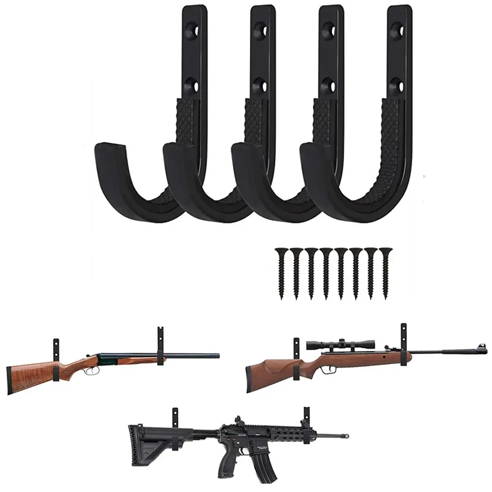 4pcs Gun Rack Shotgun Hooks Rifle Hangers Archery Bow Felt Lined Wall Mount Storage for Indoor Hanging Storing Any Slingshot