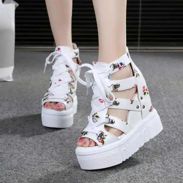 

Hot Print Leisure Wedges Women's Shoes 2021 Summer Shoes Women Sandals Platform Shoelaces High Heels Casual Shoes Woman