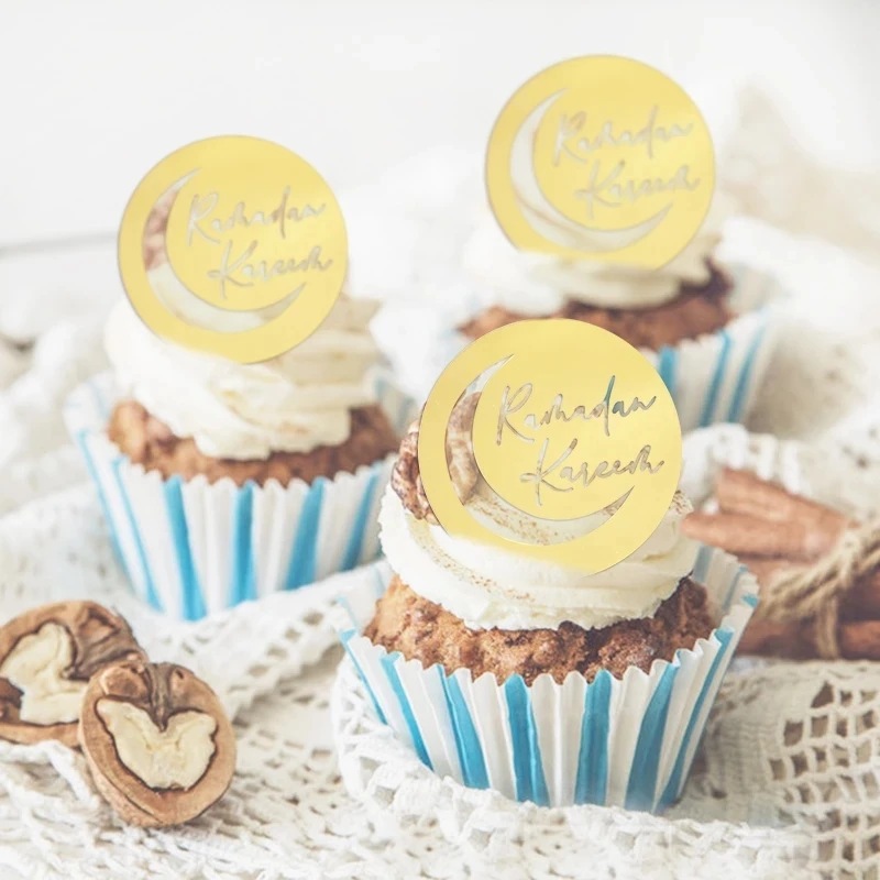 5/10 stücke Eid Mubarak Acryl Cupcake Topper Gold Ramadan Kareem Kuchen Topper Islamischen Muslimischen Festival Party Kuchen DIY Dekorationen