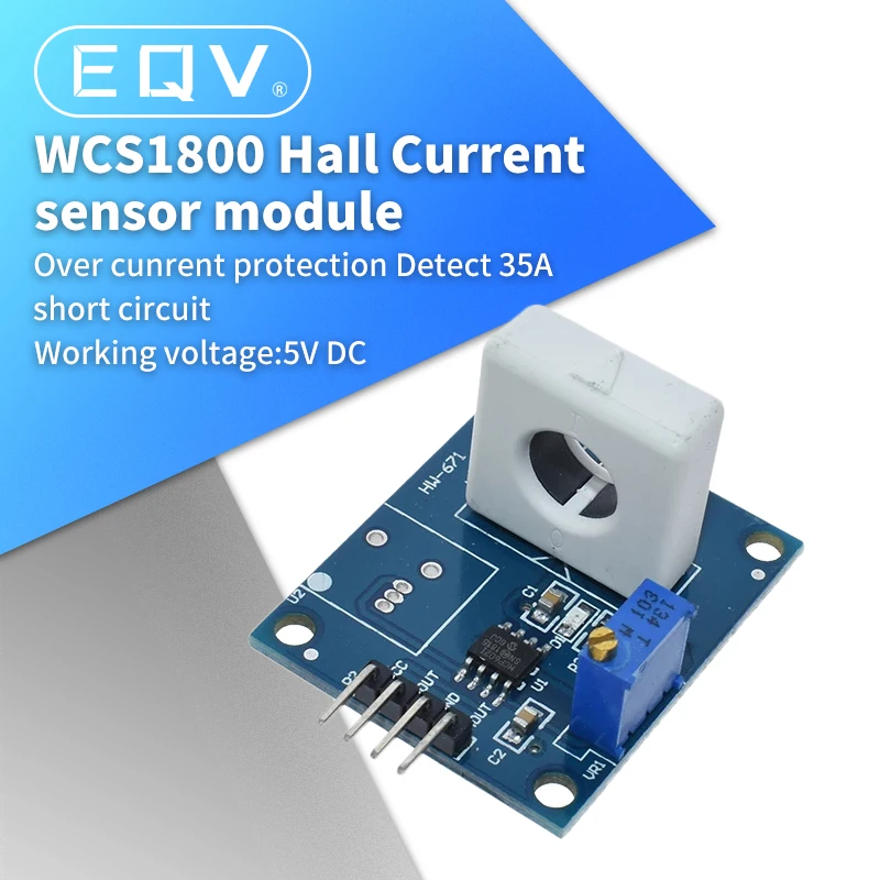 DC 5V WCS1800 Hall Current Detection Sensor Module 35A Precise With Overcurrent Signal Lamp