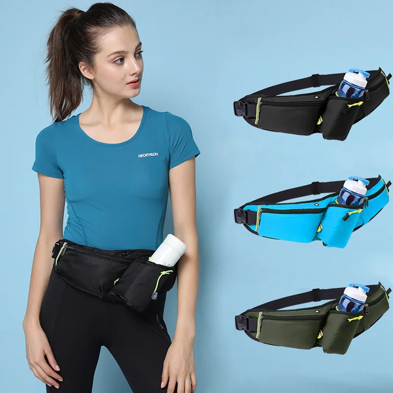 Women Men Marathon Running Waist Bag Hydration Belt Reflective Sport Bag Waterproof Jogging Gym Waist Pack Without Water Bottle