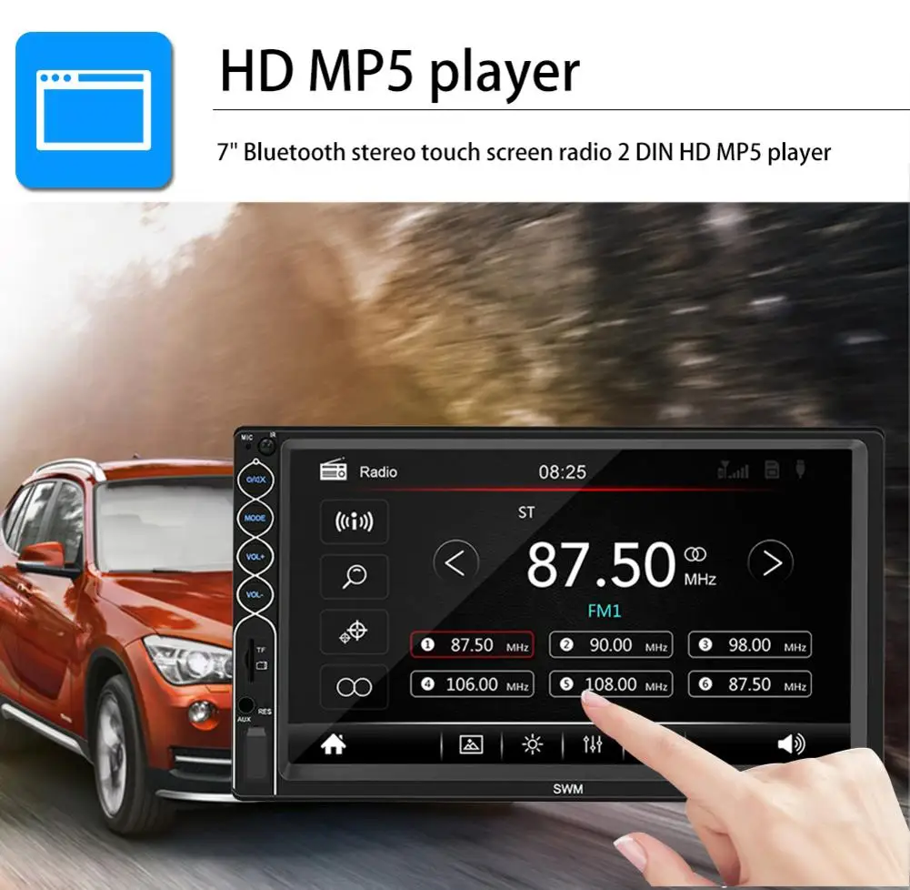 

7-дюймовый Bluetooth стерео радио сенсорный экран плеер 2 Din HD Mp5 плеер поддерживает для IOS/ Android для телефона зеркальное соединение