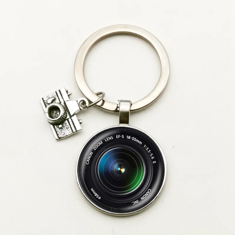 New Creative Glass Convex Round Jewelry Camera Lens Pendant Keyring Vintage Lens Women Men Keychain Photographer Gift Bag Charm