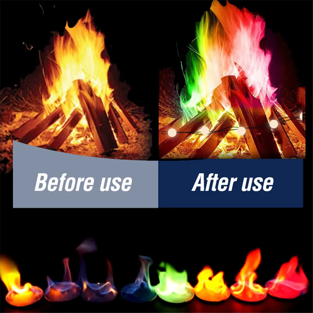 Magic Fire Colorful Flames Powder Bonfire Sachets Pyrotechnics Magic Trick Party Mysterious Fire Camping Hiking Survival Tools