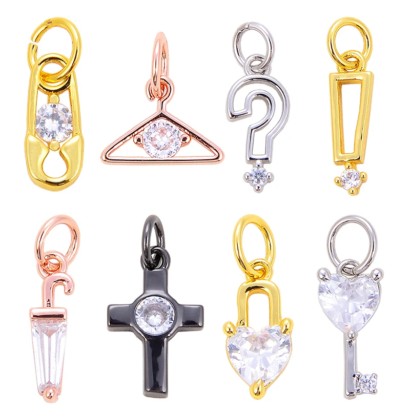 Super Mini Holder Safety Pin Question Mark Umberlla Cross Key Lock Charm, Gold/Silver/Rosegold Colour,Craft Jewelry Supplies L75