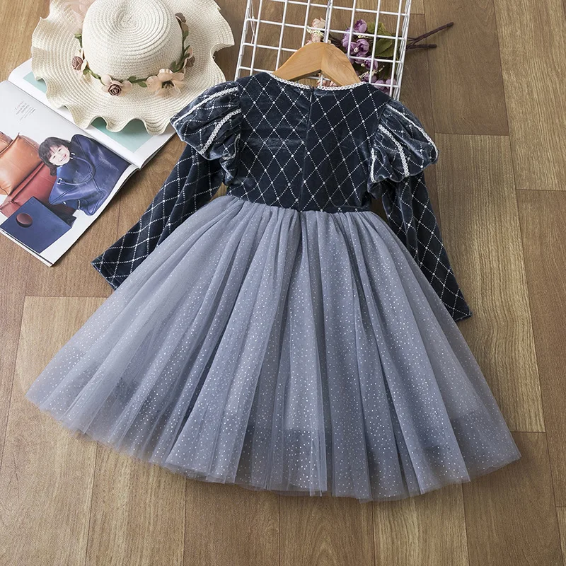 Kids Thicken Plus velvet Autumn Winter Dresses for Girls Lace Princess Dress Long Sleeve Party Vestidos Kids Children Clothing