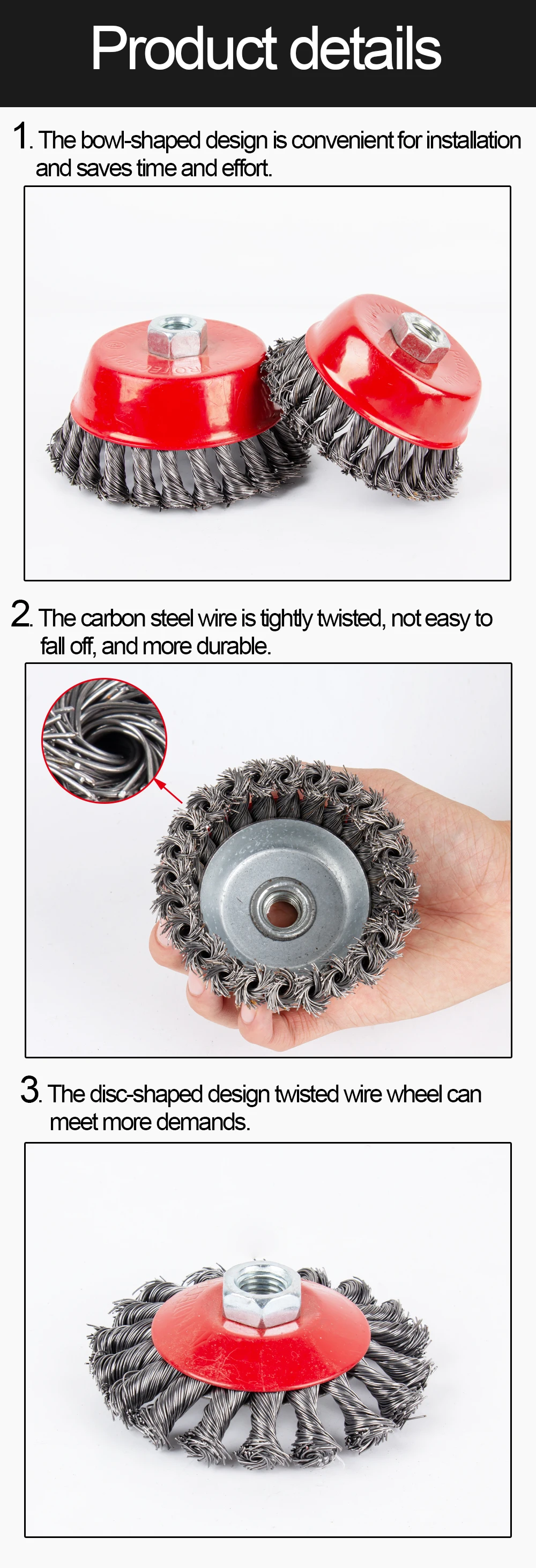 1pc M14 M10 schraube Twist Knoten Draht Rad Tasse Pinsel Für Winkel Grinder Stahl Draht & Legierung Metalle Verdreht & gewellt Draht Bürsten – Detail 4