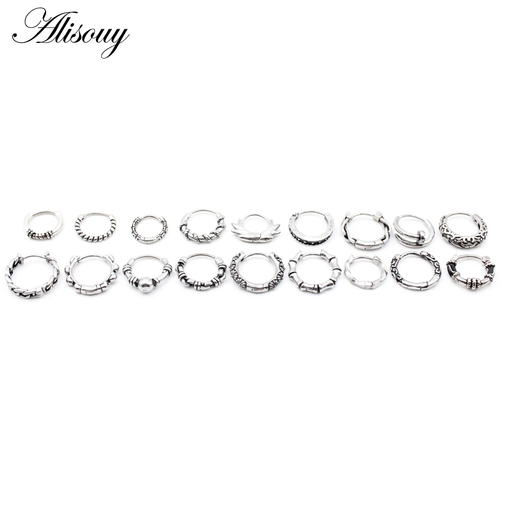 Alisouy 1pc Punk Gothic Twist Leaf Bone Stainless Steel Simple Round Circle Hoop Earrings Rock Roll Mens Women Hip Hop Jewelry