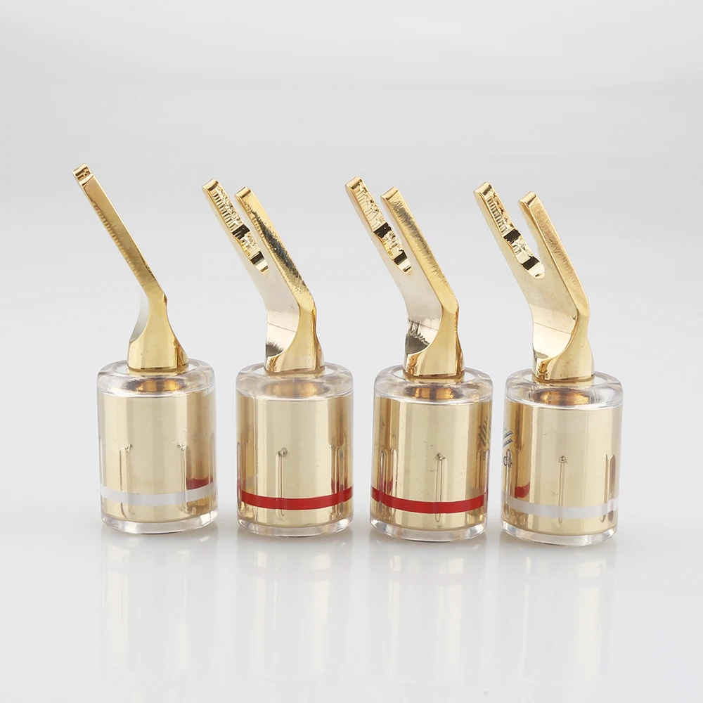 High Quality Gold plated Spade plug for speaker cable Screw Locking banana Connector HIFI Fork Plug