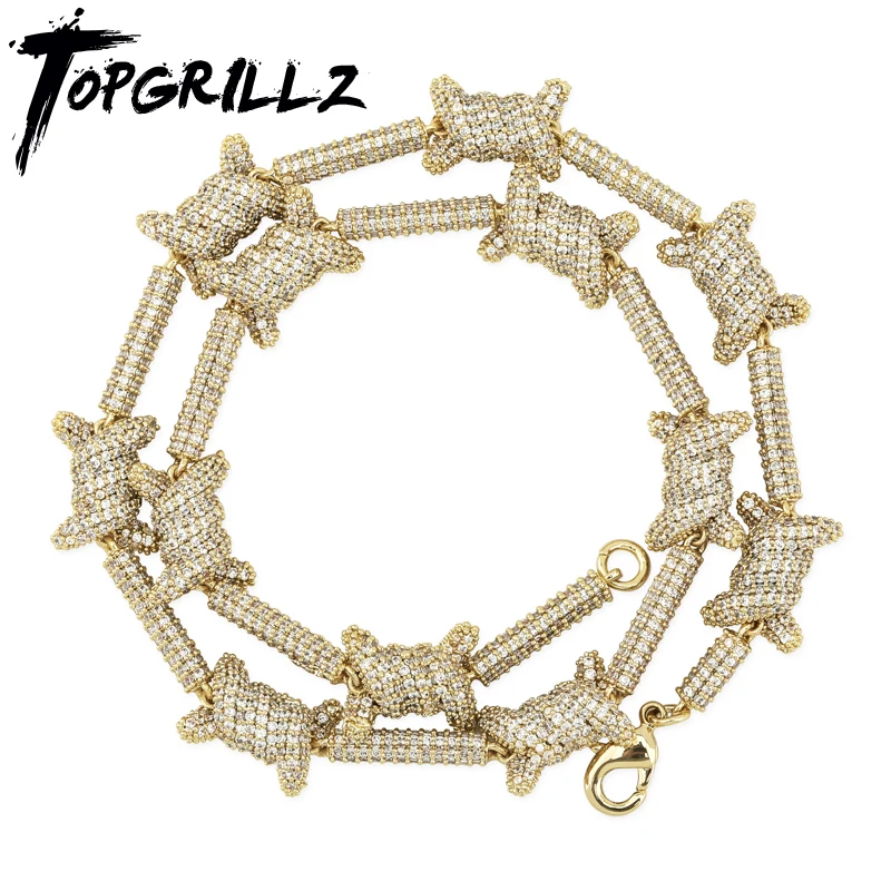 

TOPGRILLZ 10mm Miami Pattern x knot Necklace Gold Silver-plate Chain Prong Setting 3A Cubic Zircon Hip Hop Male Jewelry