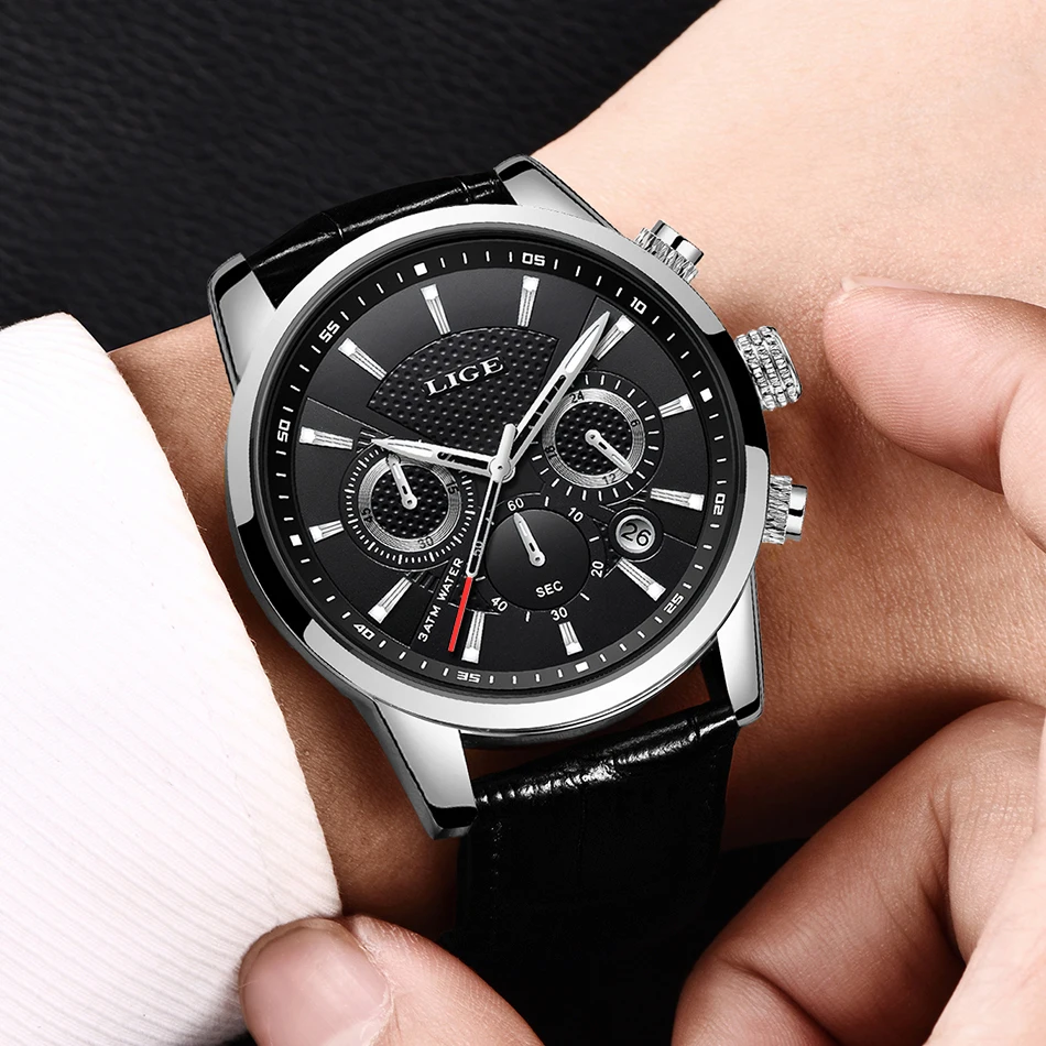 LIGE Fashion Watch for Men Top Brand Luxury Business Men Watches Sport Quartz Chronograph Waterproof Wristwatch Man Reloj Hombre