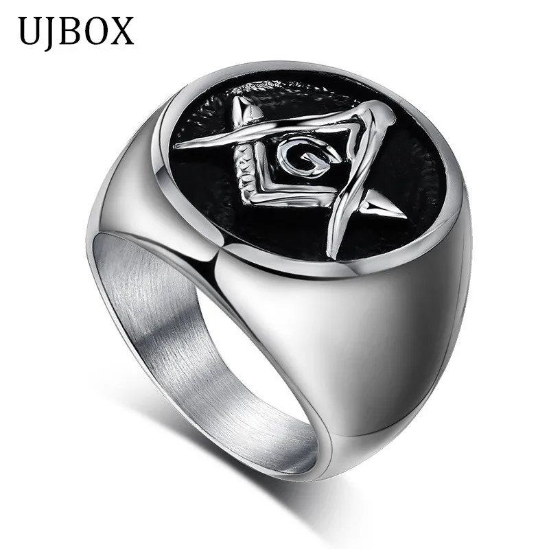 Heavy Men Masonic Rings Stainless Steel Wedding Bands Friendship Free-Mason Jewelry R369G