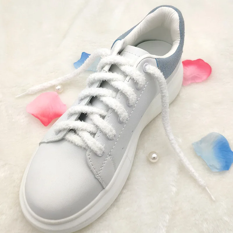 Novo bonito peludo macio rosa branco preto cadarço 140/160cm feminino sapatos planos de lona de alta qualidade sapatos de renda acessórios