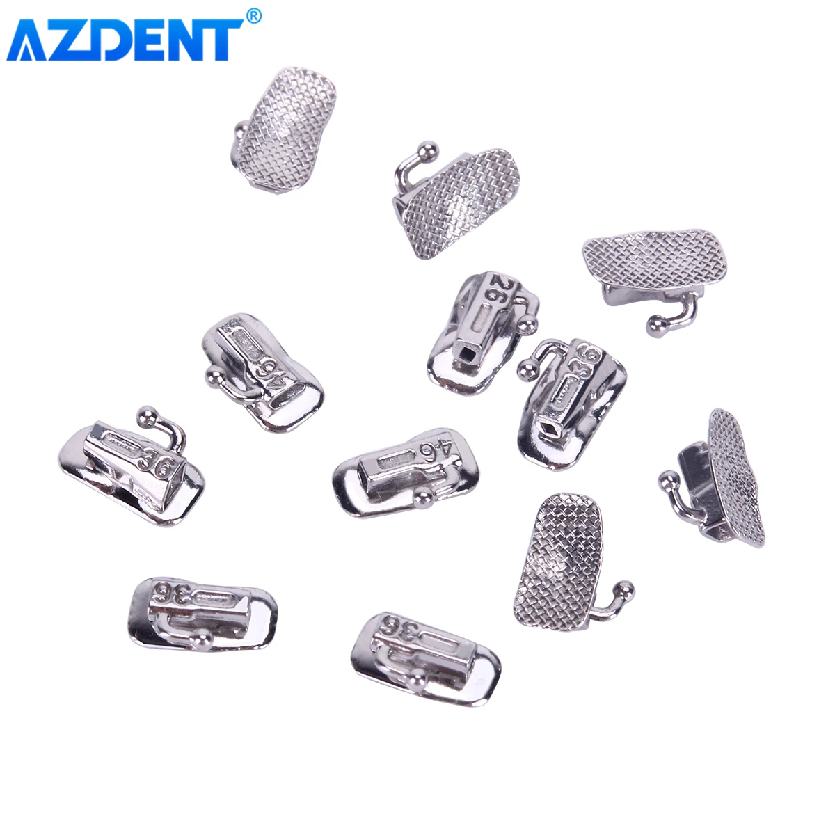 20 Sets Dental Orthodontic Buccal Tube AZDENT for Molar Teeth Mesh Base Bonding Single Tube Non Convertible Roth MBT 0.022 0.018