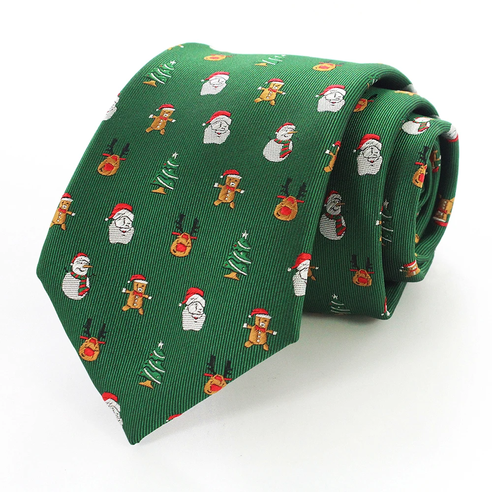 JEMYGINS Neuartige Weihnachtskrawatten, Weihnachtsmann-Schneeflocken-Krawatte, Rot-Grüne Seiden-Jacquard-Krawatte für Männer und Kinder, Weihnachtsgeschenk – Detail 5