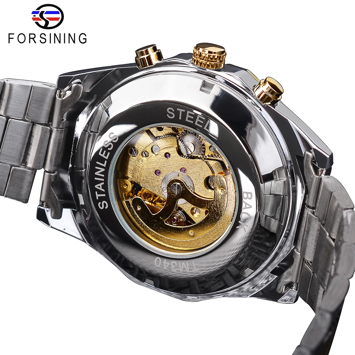 Forsining Skeleton Dial Mechanical Watches Men\'s Luminous Automatic Golden Watch Waterproof Sport Style Wristwatch Montre Homme