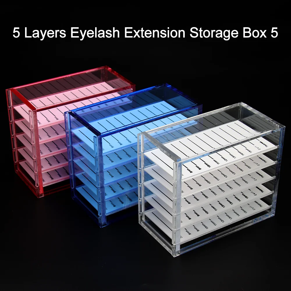 GLAMLASH False Eyelashes Storage Box 5 Layers Acrylic Pallet Lash Holder RED/BLUE/WHITE