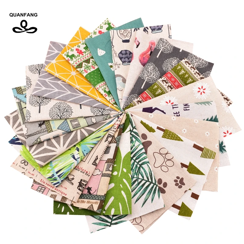 QUANFANG Printed Cotton Linen Fabric For Patchwork Quilting Sewing,DIY Handmade,Bag Toy 20cmx30cm 15cmx50cm
