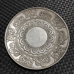 China Elaboration Old Tibet Silver Engrave Propitious  Dish Metal Crafts Home Decoration