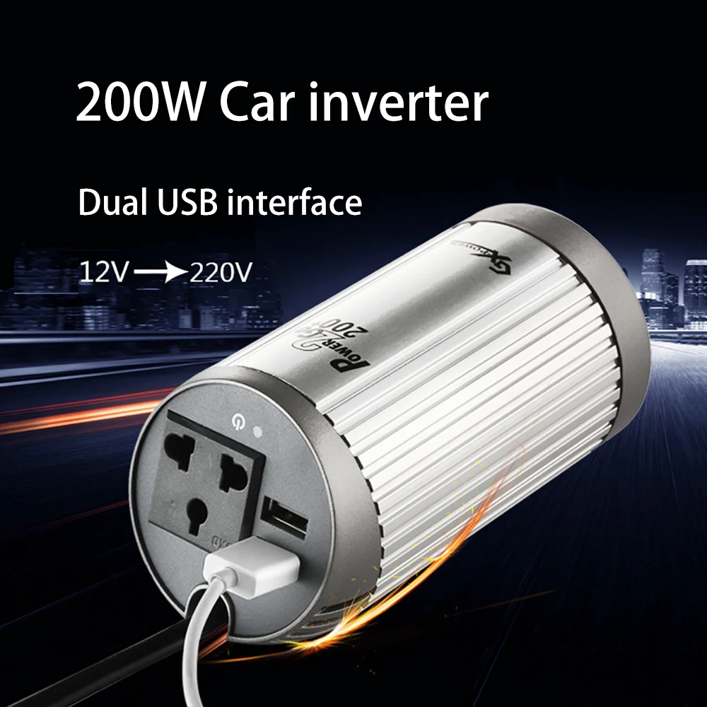 

200W Car Inverter Lightweight 12V 220V DC to AC 2.1A Dual USB Interface Inverter Portable Car Charger Simple Fashion