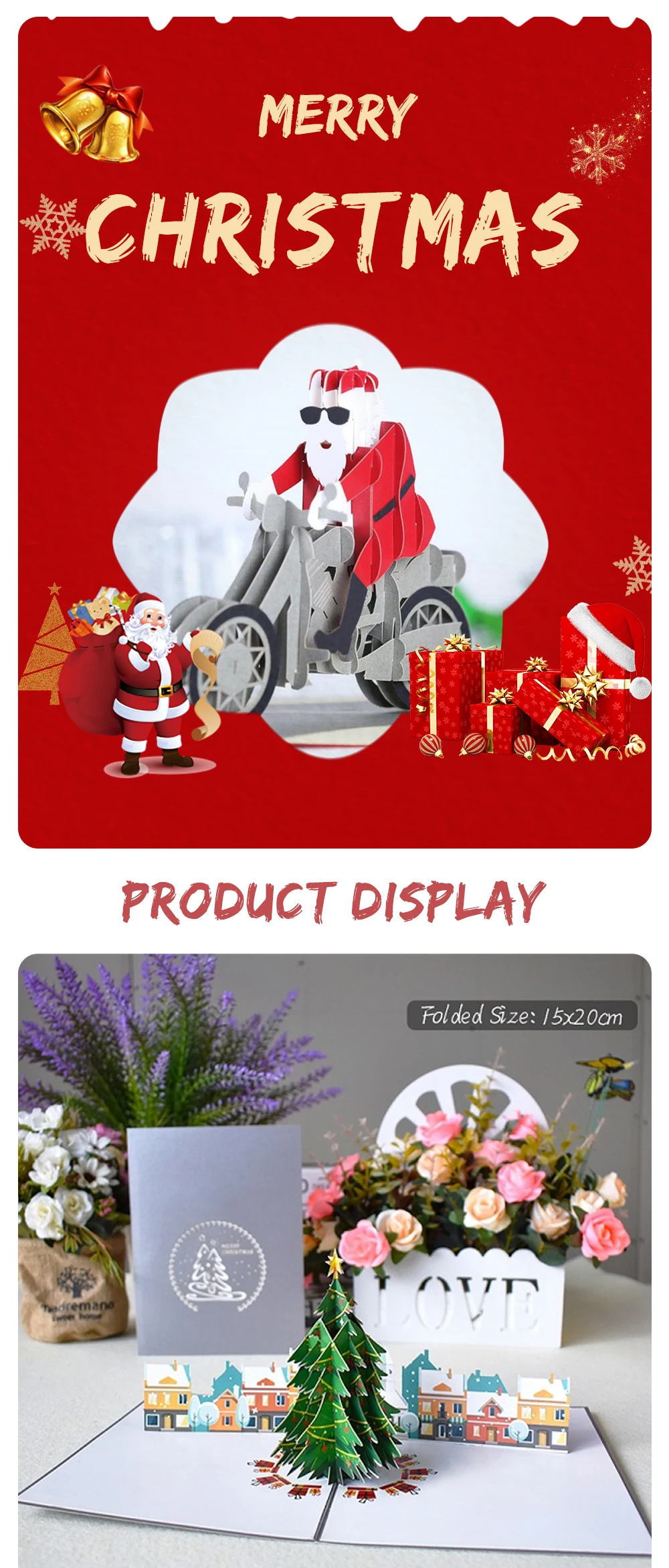 3D Pop-Up Weihnachtsmann-Karten Frohe Weihnachten Grußkarten Partyeinladungen Geschenke Neujahrsgrüße Jubiläumsgeschenke Postkarte – Detail 1