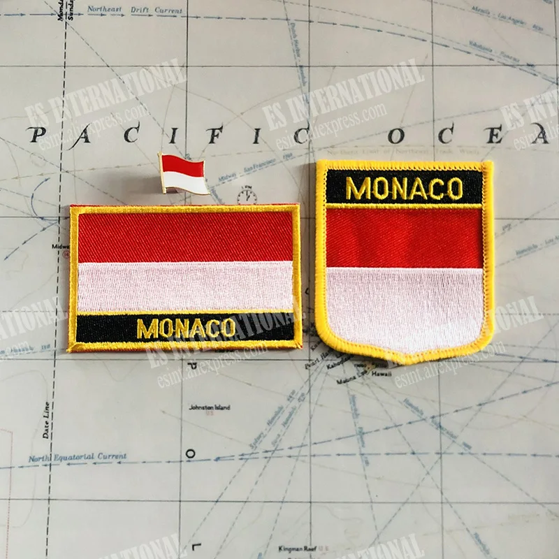 MONACO National Flag Embroidery Patches Badge Shield And Square Shape Pin One Set On The Cloth Armband   Backpack  Decoration