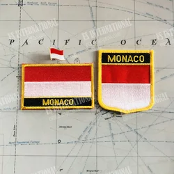 MONACO National Flag Embroidery Patches Badge Shield And Square Shape Pin One Set On The Cloth Armband Backpack Decoration
