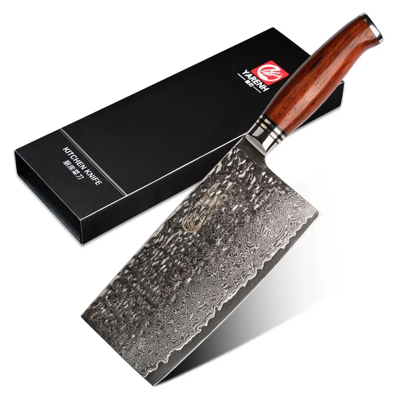 Yarenh 7 Inch Chinese Cleaver Knife - 73 Layers Damascus Stainless Steel Cooking Knife - Professional Kitchen Chef Slicing Knife