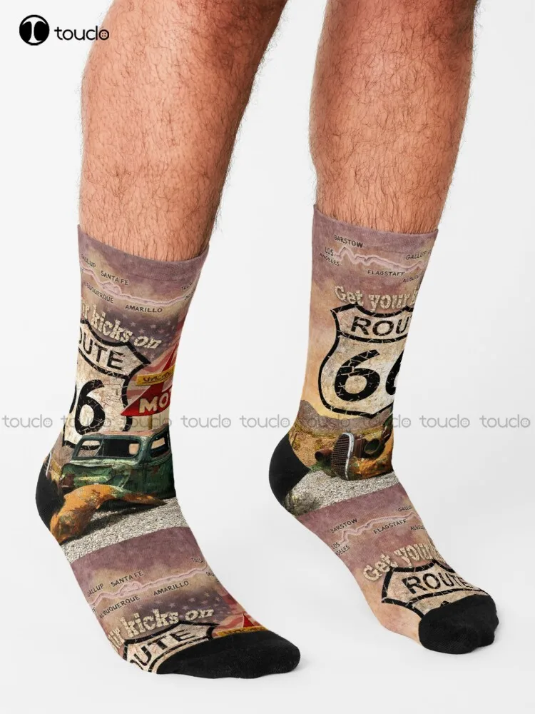 Get Your Kicks On Route 66 Socks Workout Socks Women Personalized Custom Unisex Adult Teen Youth Socks 360° Digital Print