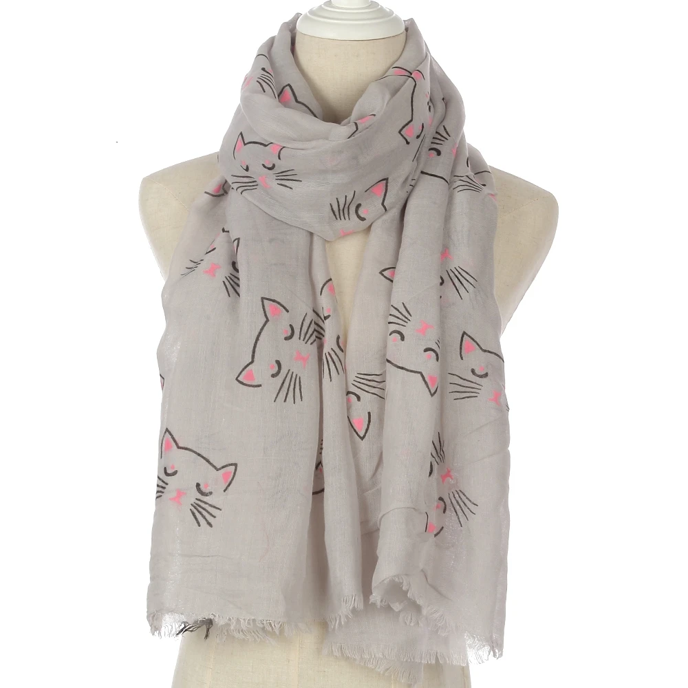 HUOBAO New Women Scarf Cat Printed Foulard Femme Animal Print Bufanda Mujer Scarves Shawl Wraps Mother Gifts