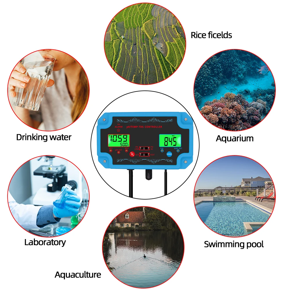 Nuovo Controller 3 in 1 PH/TEMP/TDS rilevatore di qualità dell\'acqua Controller pH con elettrodo Tester sonda tipo BNC per acquario 40% di sconto