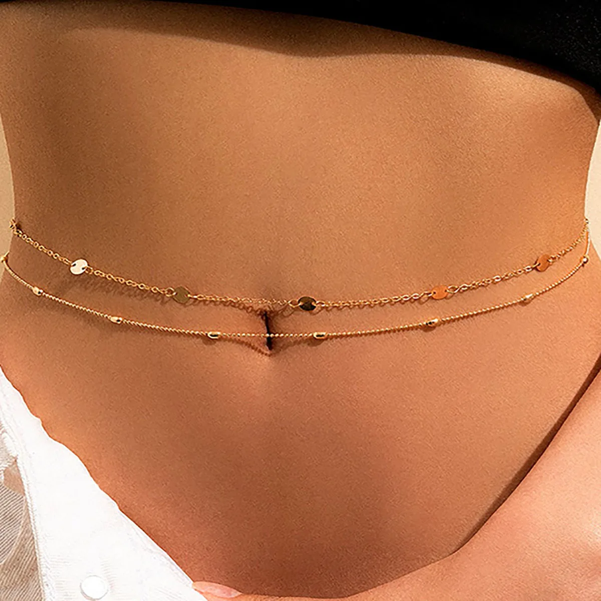 Boho Sexy Belly Gold Color Metal Bead Waist Chain Ladies 2021 Summer Beach Bikini Bodys Even Girls Street Body Fashion Jewelry