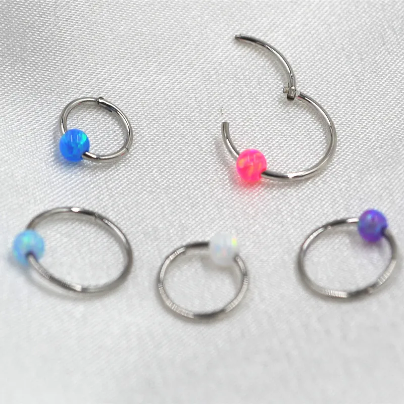 10pcs 20G 18G 16G 316L Surgical Steel Opal Seamless Hinged Segment Nose Clicker Hoop Septum Ear Rook Helix Cartilage Ring