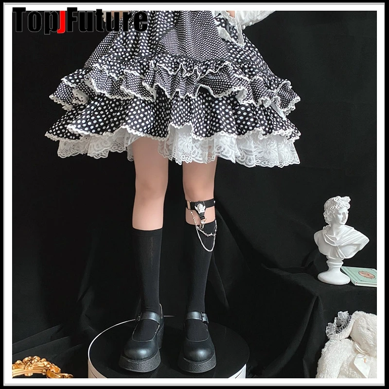 Gothic lolita cosplay pończochy Harajuku pończochy dziecięce czarne Punk jednolite anioł podwiązki łańcuchowe pierścienie nogi