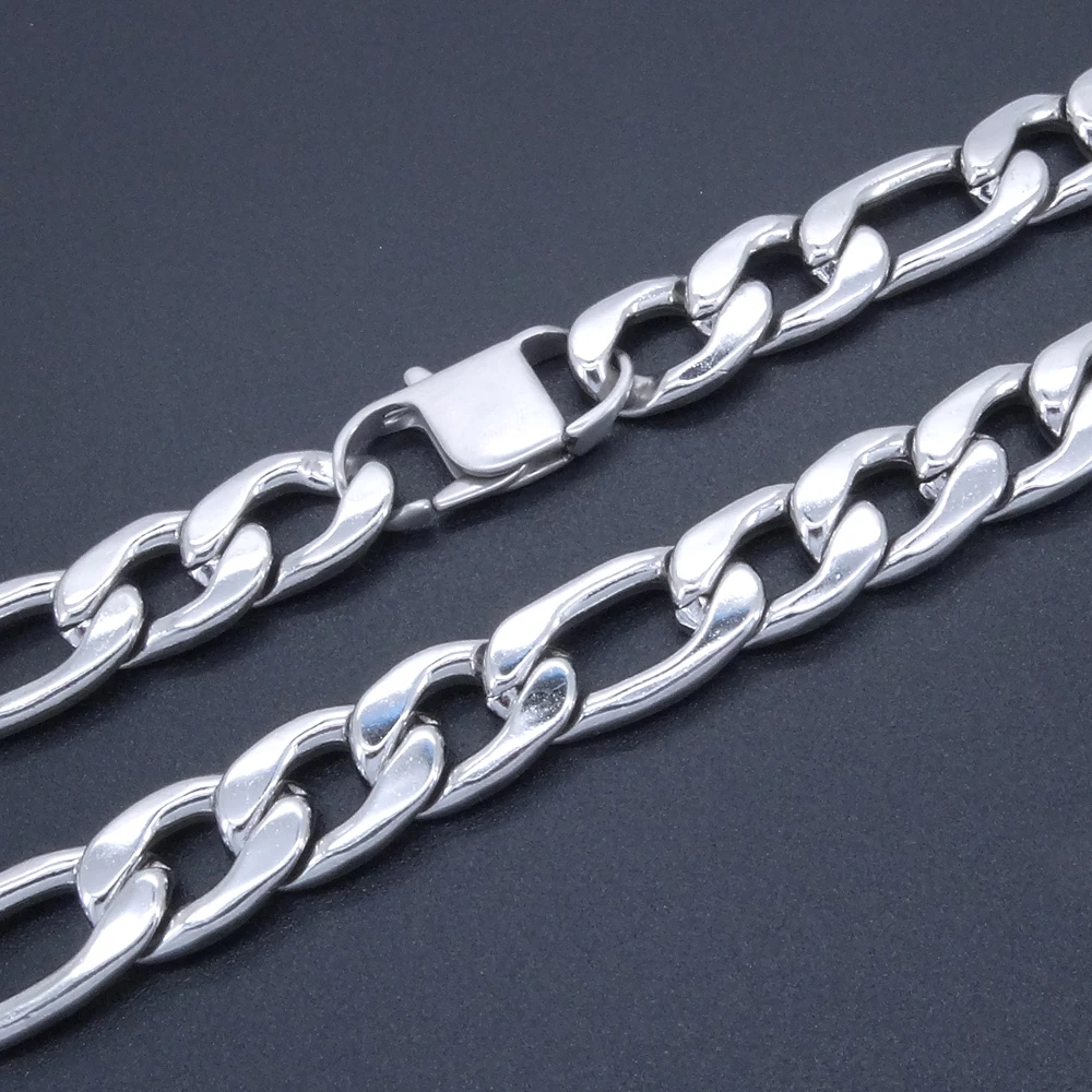 12mm Width 18\'\' - 36\'\' inches Customize Length Mens High Quality Stainless Steel Necklace Figaro Chain Fashion Punk Jewelry